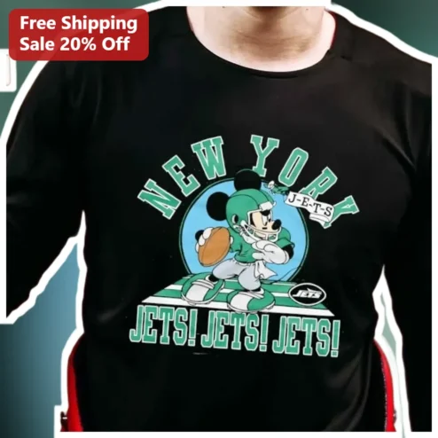 New York Jets Mickey Mouse Long Sleeve Shirt NFL Fan Game Day Apparel