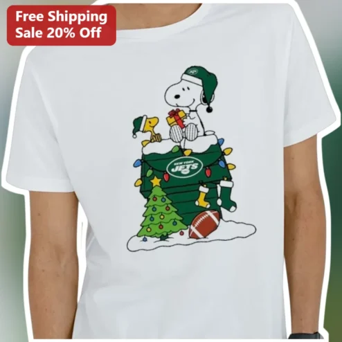 New York Jets Tee Snoopy Woodstock Christmas Stocking Holiday Shirt