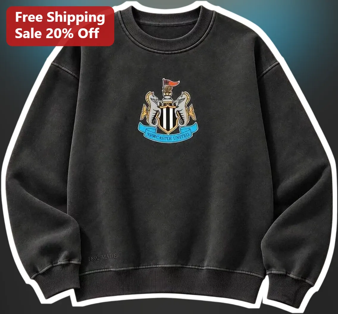 Newcastle United Vintage Crewneck Sweatshirt NUFC Crest Retro Football Fan Gift
