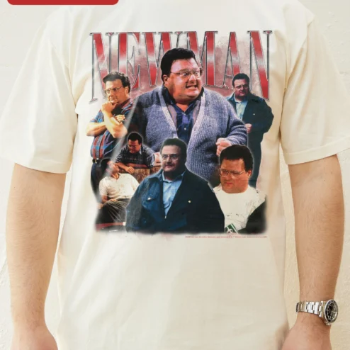 Newman Seinfeld Character Graphic Tee Vintage Sitcom Fan Gift on a hanger, ready to ship from Chicago, Illinois