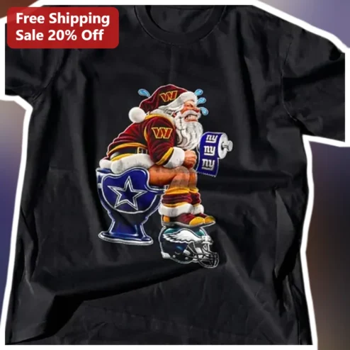 NFL Teams Funny Santa Toilet Graphic Tee Christmas Ugly Sweater Alternative Gift for Football Fans