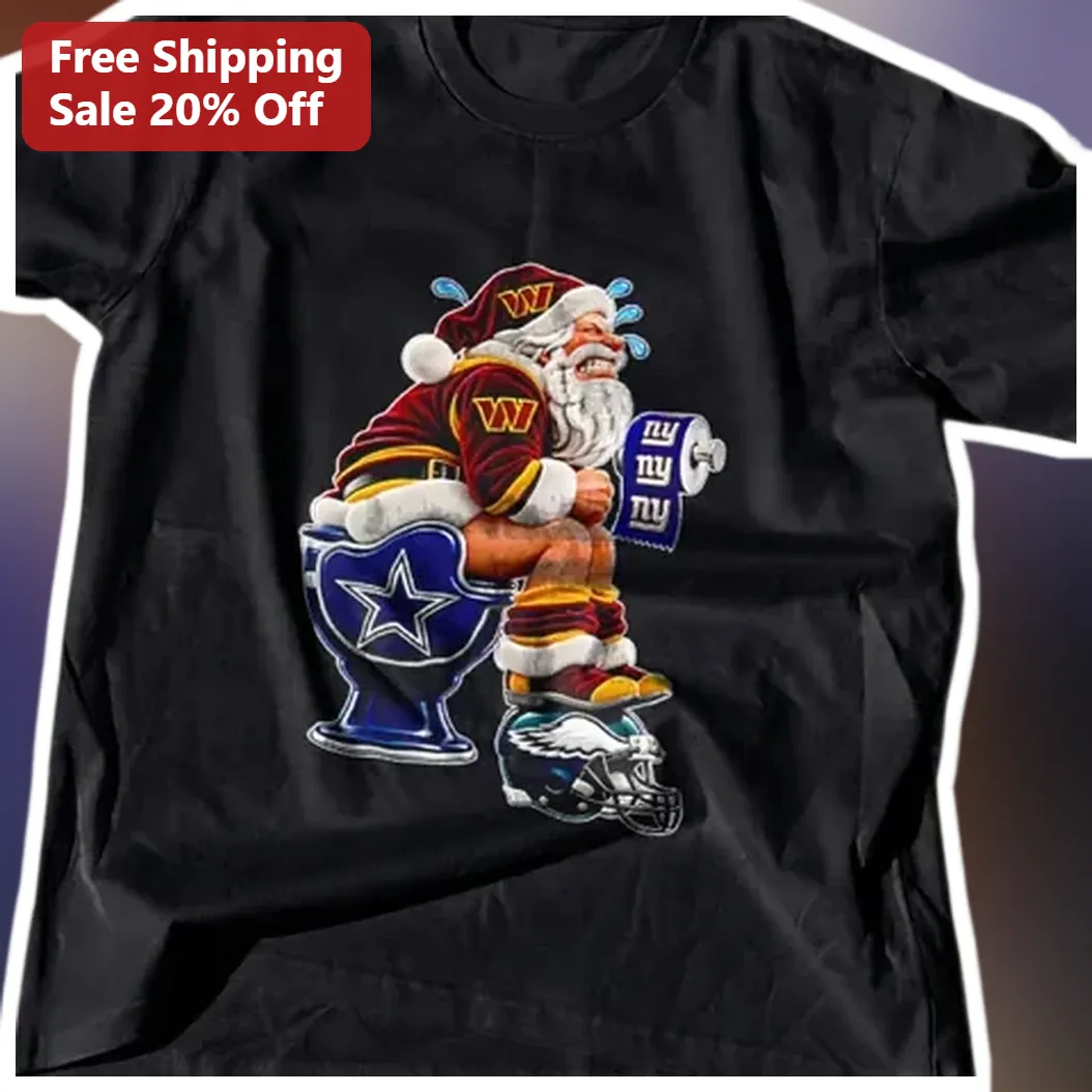 NFL Teams Funny Santa Toilet Graphic Tee Christmas Ugly Sweater Alternative Gift for Football Fans