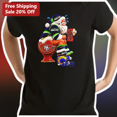 NFL Teams Funny Santa Toilet Graphic Tee for Football Fans Christmas Gift