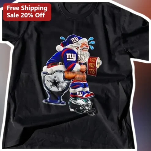 NFL Teams Funny Santa Toilet Graphic Tee New York Giants Dallas Cowboys Philadelphia Eagles Holiday Gift
