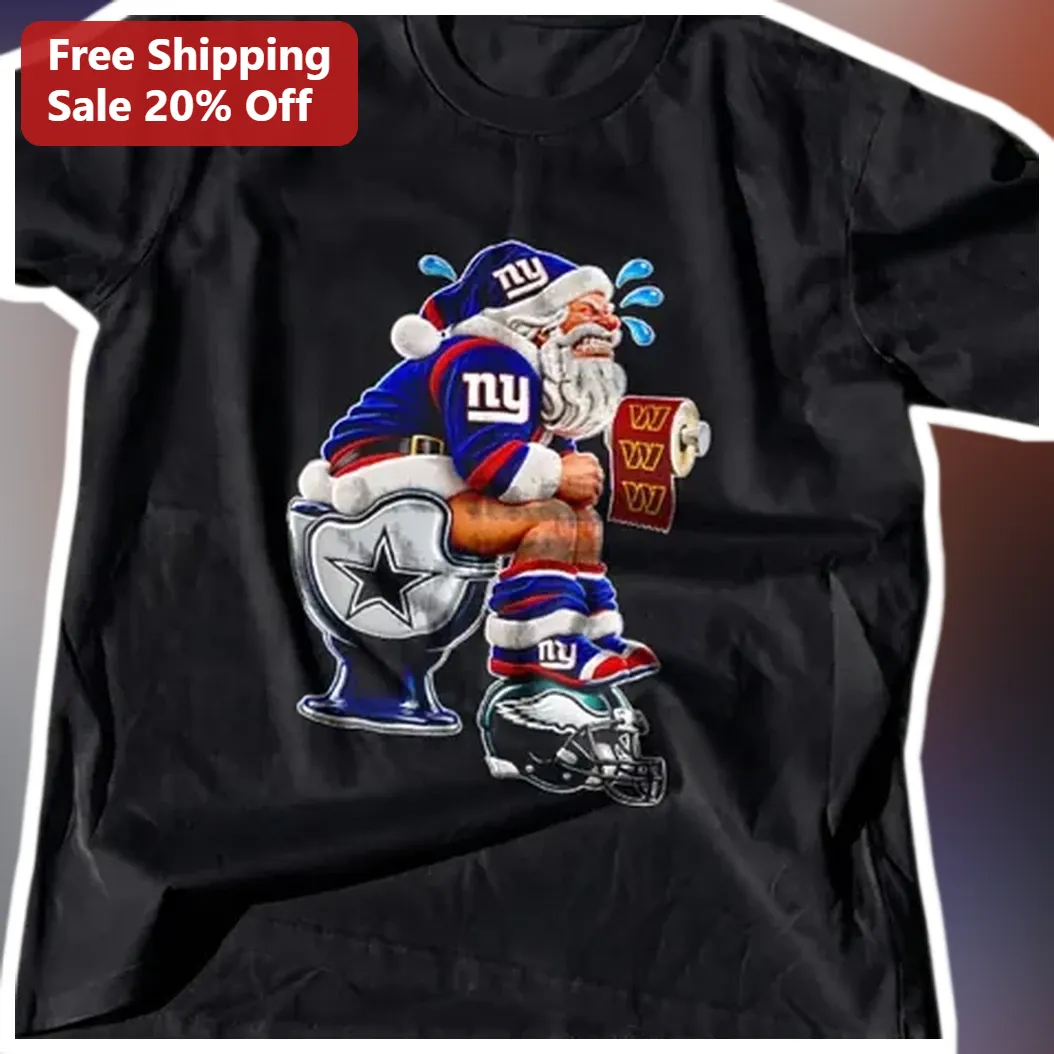NFL Teams Funny Santa Toilet Graphic Tee New York Giants Dallas Cowboys Philadelphia Eagles Holiday Gift