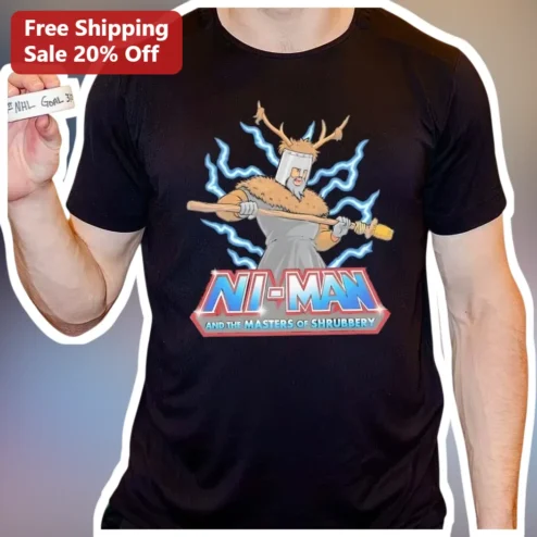 Ni-Man and the Masters of Shrubbery Tee Monty Python Holy Grail Parody Graphic Shirt for Men Women