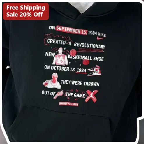 Nike Basketball Shoe History Hoodie Michael Jordan Banned Air Ship Retro Sneaker Culture Pullover available at our Chicago, Illinois warehouse