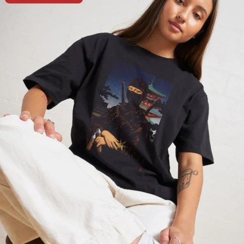 Ninja Warrior Illustration Tee Japanese Samurai Art Graphic Shirt for Martial Arts Fans