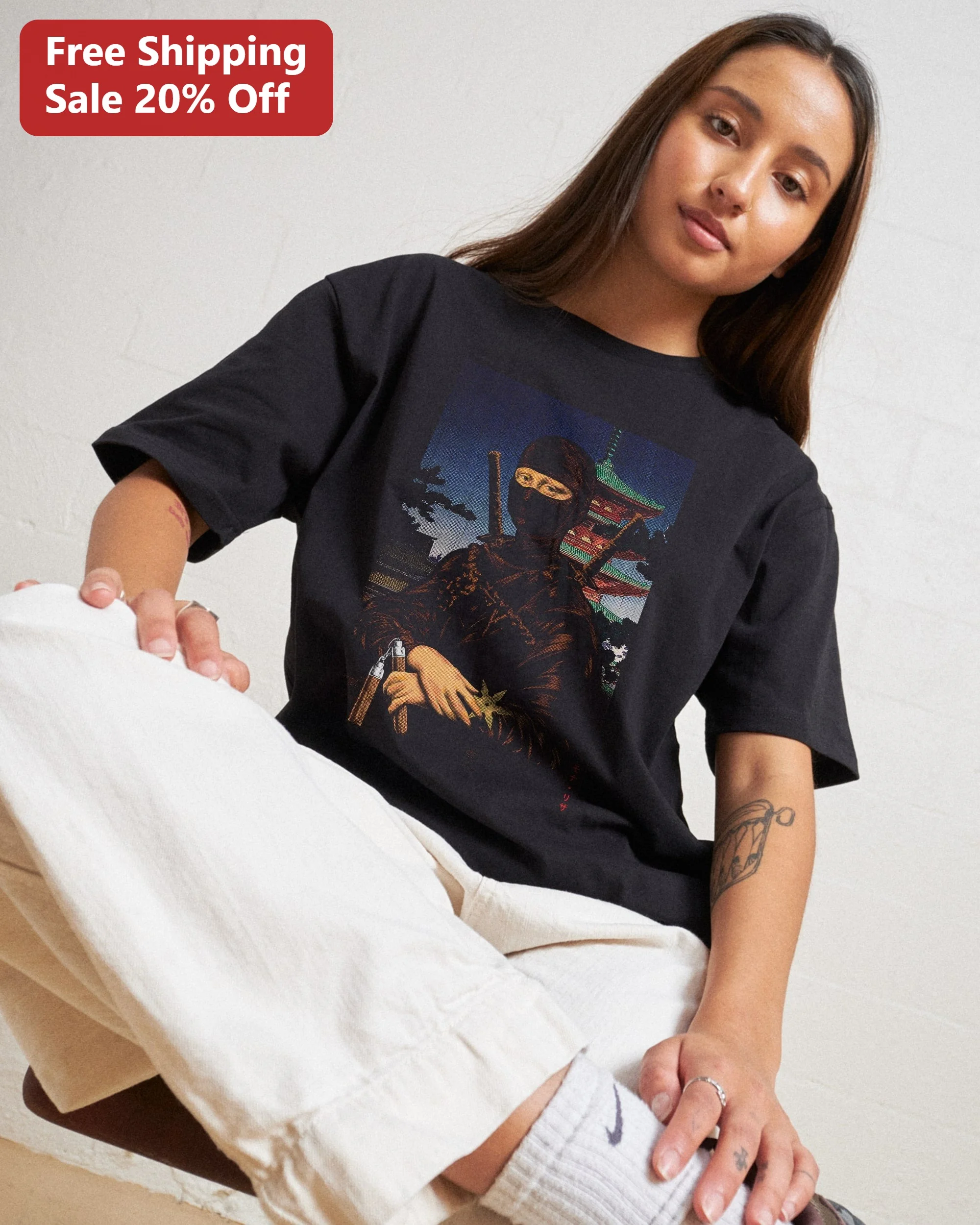Ninja Warrior Illustration Tee Japanese Samurai Art Graphic Shirt for Martial Arts Fans