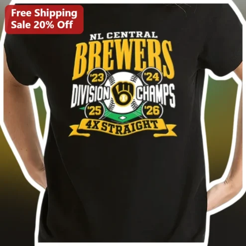 NL Central Brewers Division Champs 4X Straight Tee Milwaukee Baseball Fan Apparel Gift
