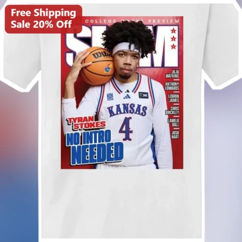 NO INTRO NEEDED Tyran Stokes Kansas Basketball Graphic Tee available at our Chicago, Illinois warehouse