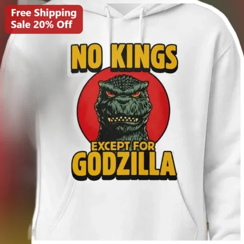 No Kings Except For Godzilla Hoodie Retro Kaiju Monster Parody Sweatshirt