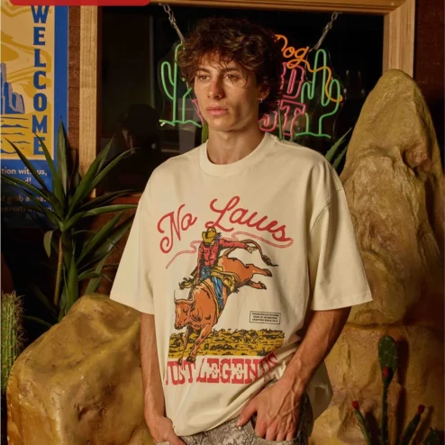 No Laws Just Legends Vintage Western Cowboy Rodeo Graphic Tee on a hanger, ready to ship from Chicago, Illinois