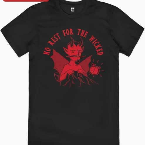 No Rest For The Wicked Tee Retro Horror Devil Graphic Gaming Shirt for Men Women