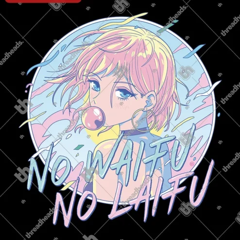 Close-up of No Waifu No Laifu Anime Meme Tee Funny Otaku Gift Shirt for streetwear fans in Chicago, Illinois