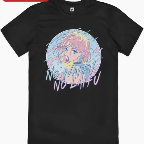 Customer in Chicago, Illinois wearing No Waifu No Laifu Anime Meme Tee Funny Otaku Gift Shirt