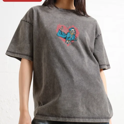 No You Hang Up Skeleton Phone Call Graphic Tee Vintage Streetwear Shirt on a hanger, ready to ship from Chicago, Illinois