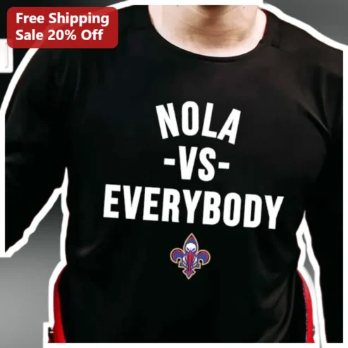 NOLA -VS- EVERYBODY Long Sleeve Shirt New Orleans Saints Fan Gear Black Athletic Top