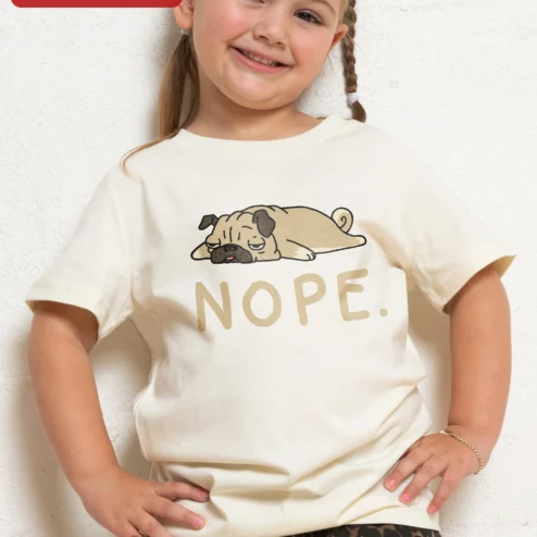 NOPE. Pug Graphic Tee for Kids, Funny Sarcastic Dog Lover Shirt