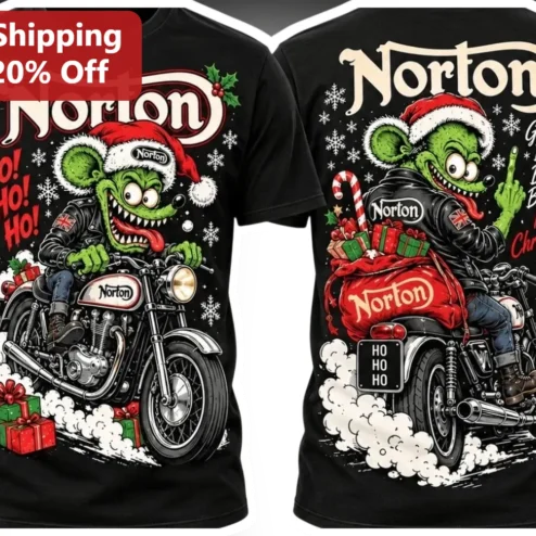 Norton Ho Ho Ho Good Bikes Bad Behavior Merry Christmas Grinch Motorcycle Tee