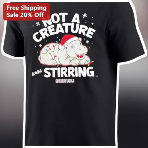 Not A Creature Was Stirring Christmas Tee Funny Hippo Santa Hat Holiday Gift available at our Chicago, Illinois warehouse