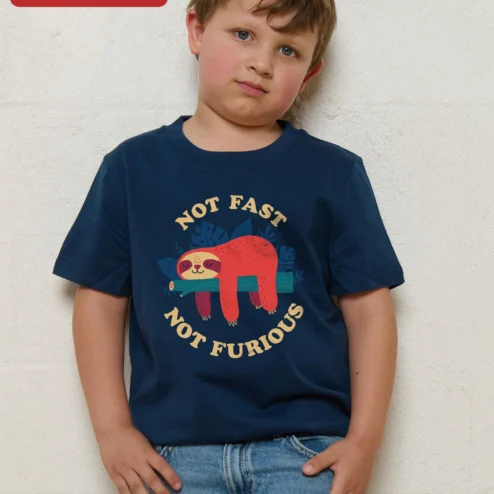 Not Fast Not Furious Sloth Graphic Tee for Kids Funny Animal Lover Gift