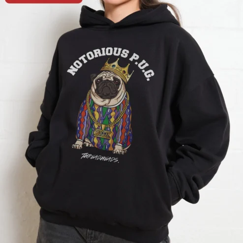Notorious P.U.G. Hoodie The Notorious B.I.G. Parody Hip Hop Pug Dog Lover Gift Unisex Black Pullover