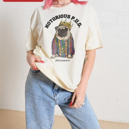 Customer in Chicago, Illinois wearing NOTORIOUS P.U.G. Tee The Notorious B.I.G. Parody Hip Hop Dog Lover Gift Black Cotton Shirt