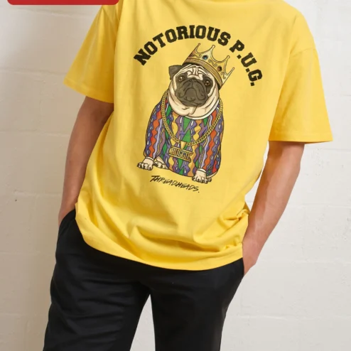 Customer in Chicago, Illinois wearing NOTORIOUS P.U.G. Tee The Notorious B.I.G. Parody Hip Hop Dog Lover Gift Black Cotton Shirt