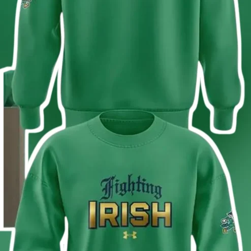 Notre Dame Fighting Irish Crewneck Sweatshirt Green Gold Collegiate Football Fan Apparel