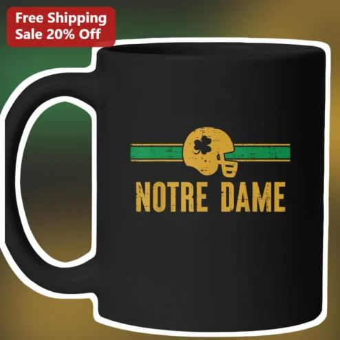 Notre Dame Fighting Irish Vintage Football Helmet Mug Black Ceramic Coffee Cup Gift for Alumni Fans