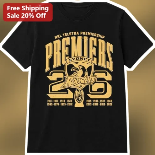 NRL Telstra Premiership Sydney Roosters 2026 Premiers Vintage Graphic Tee