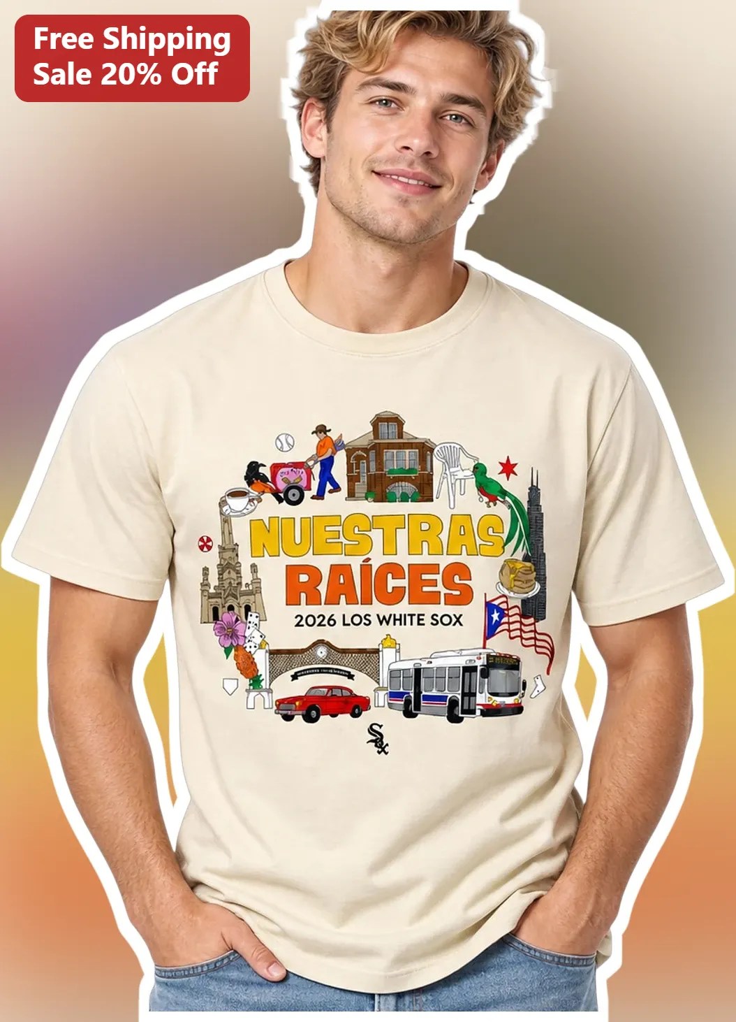 Nuestras Raices 2026 Los White Sox Graphic Tee Puerto Rican Baseball Heritage Shirt