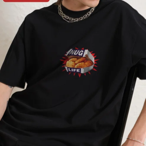 Nug Life Tee Funny Chicken Nugget Graphic T-Shirt Streetwear Meme Gift for Men Women