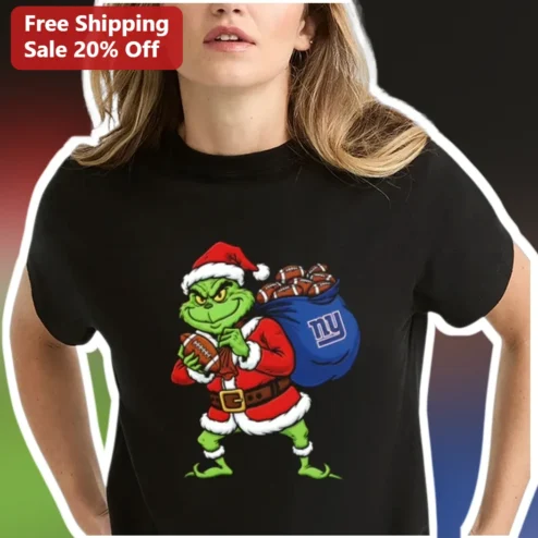 NY Grinch Giants Christmas Football Tee New York Holiday Gift