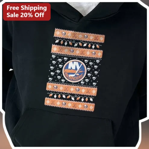 NY Islanders Holiday Knit Pattern Pullover Hoodie NHL Hockey Fan Gift
