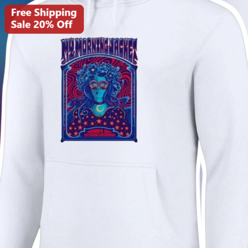 NY Morning Raches Psychedelic Hoodie Retro Concert Poster Style White Pullover
