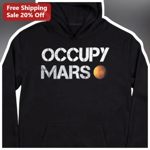 Occupy Mars Hoodie Black Space Exploration Pullover Sweatshirt for Men Women Astronaut Gift