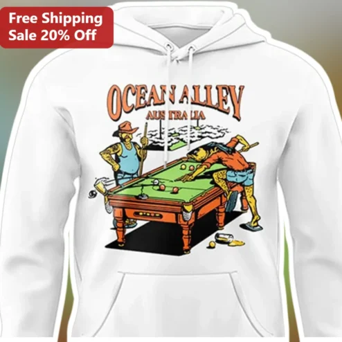 Ocean Alley Australia Hoodie Retro Kangaroo Pool Players Graphic Pullover