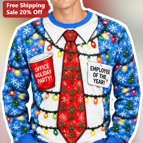 Office Holiday Party Employee Of The Year Funny Ugly Christmas Sweatshirt