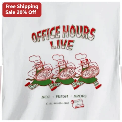 Office Hours Live Hot Fresh Drops Tee Absurdist Comedy Podcast Merch Tim Heidecker DJ Douggpound Vic Berger Graphic Shirt
