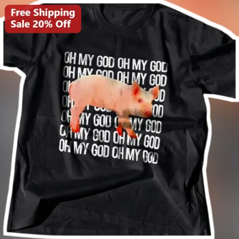 OH MY GOD Piglet Retro Distressed Graphic Tee Funny Farm Animal Shirt