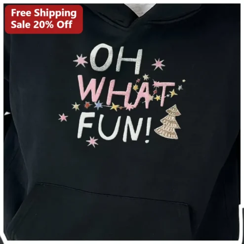 OH WHAT FUN! Retro Christmas Hoodie Funny Holiday Sweatshirt Gift for Women Men