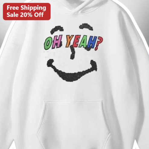 OH YEAH? Pixel Smiley Face Hoodie Retro 8-Bit Style Streetwear Gift