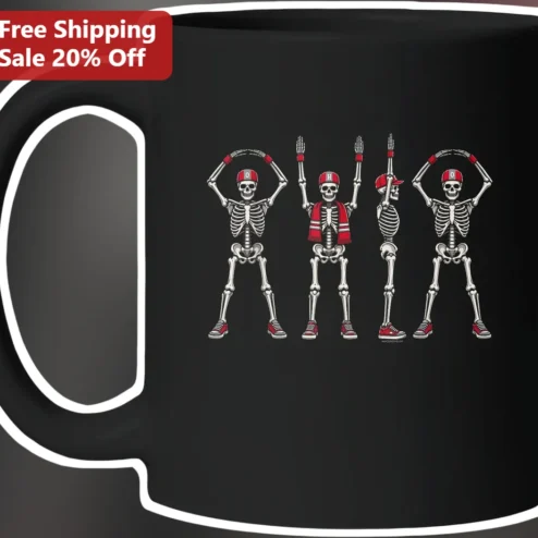 Ohio Mug Skeletons Spell OHIO Funny OSU Buckeyes Gift Black Ceramic Coffee Cup