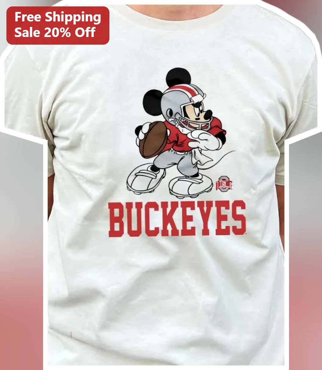 Ohio State Buckeyes Mickey Mouse Football Tee Disney College Crossover Graphic Shirt