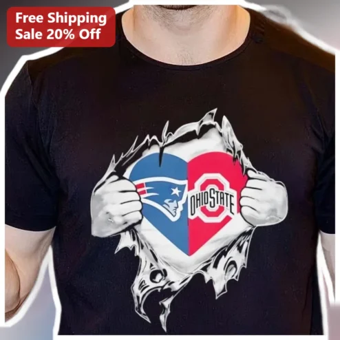 Ohio State Buckeyes New England Patriots Superhero Tear Graphic Tee