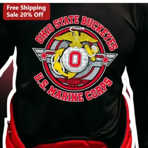Ohio State Buckeyes US Marine Corps Long Sleeve Shirt Military Veteran Gift Distressed Vintage Collegiate Apparel