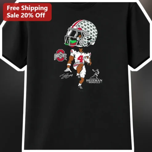 Ohio State Heisman Hopefuls Jaxon Smith-Njigba Caricature Tee available at our Chicago, Illinois warehouse