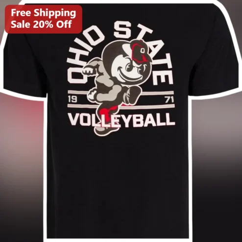 Ohio State Volleyball Brutus Buckeye Graphic Tee Black Retro Varsity Shirt